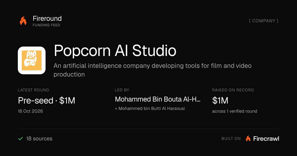 Popcorn AI Studio funding rounds and investors · Fireround